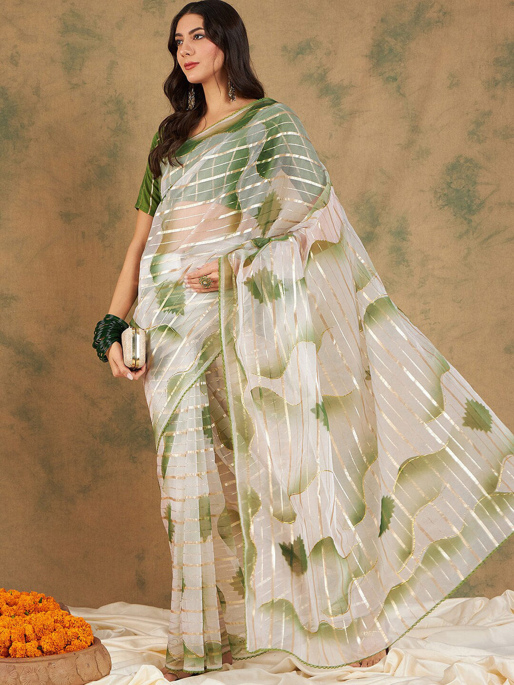 Sangria Woven Design Organza Sarees | Grocsy