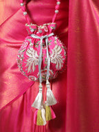 Masq Magenta & White Embroidered Potli Clutch | Grocsy