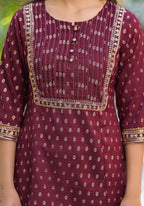 Juniper Women's Wine Ethnic Motif Printed Rayon Tunic With Sequins & Lace | Grocsy
