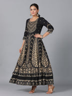 Juniper Women Black Rayon Printed Anarkali Dress | Grocsy