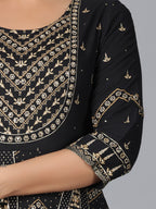 Juniper Women Black Rayon Printed Anarkali Dress | Grocsy