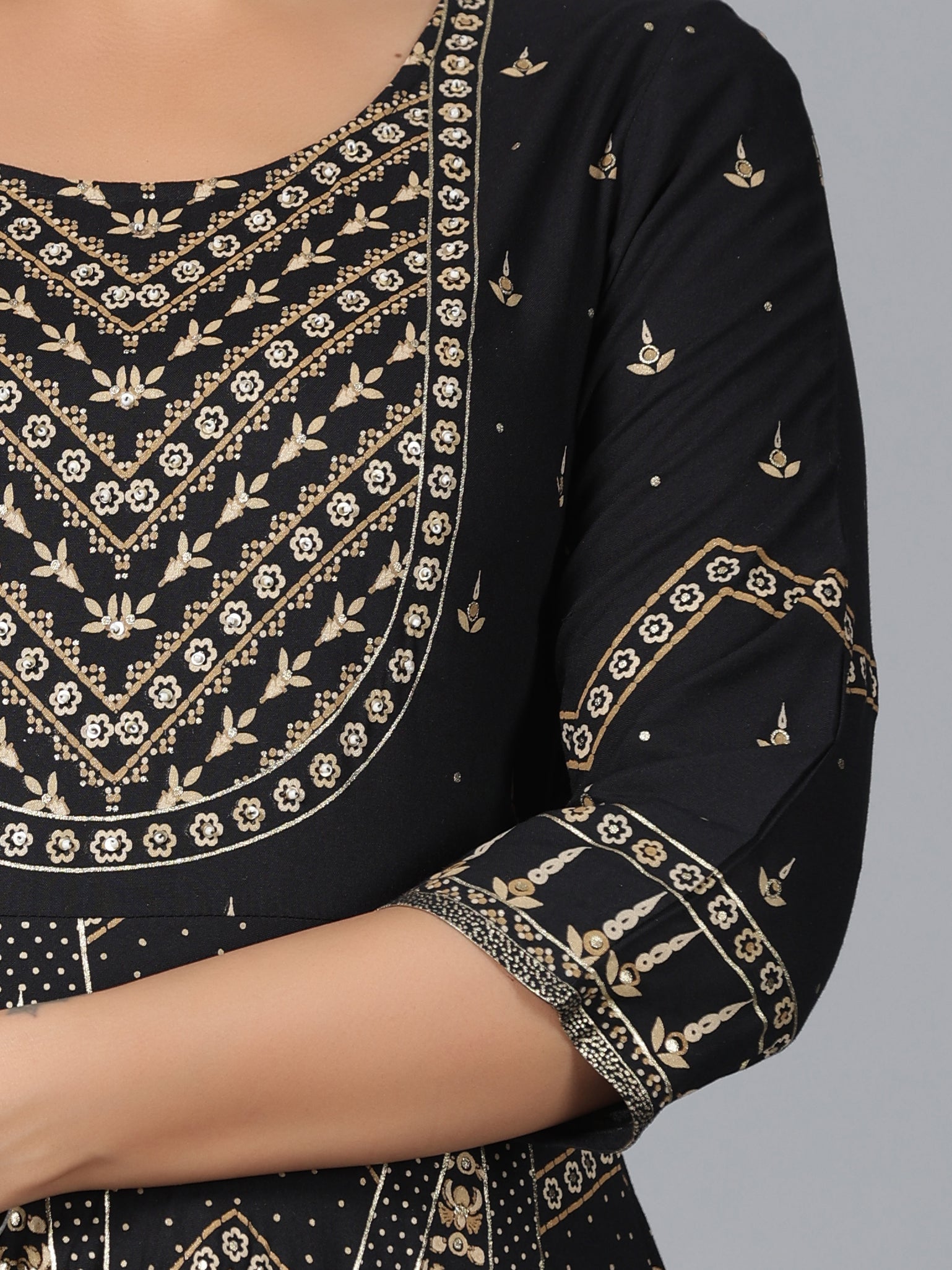 Juniper Women Black Rayon Printed Anarkali Dress | Grocsy