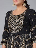 Juniper Women Black Rayon Printed Anarkali Dress | Grocsy