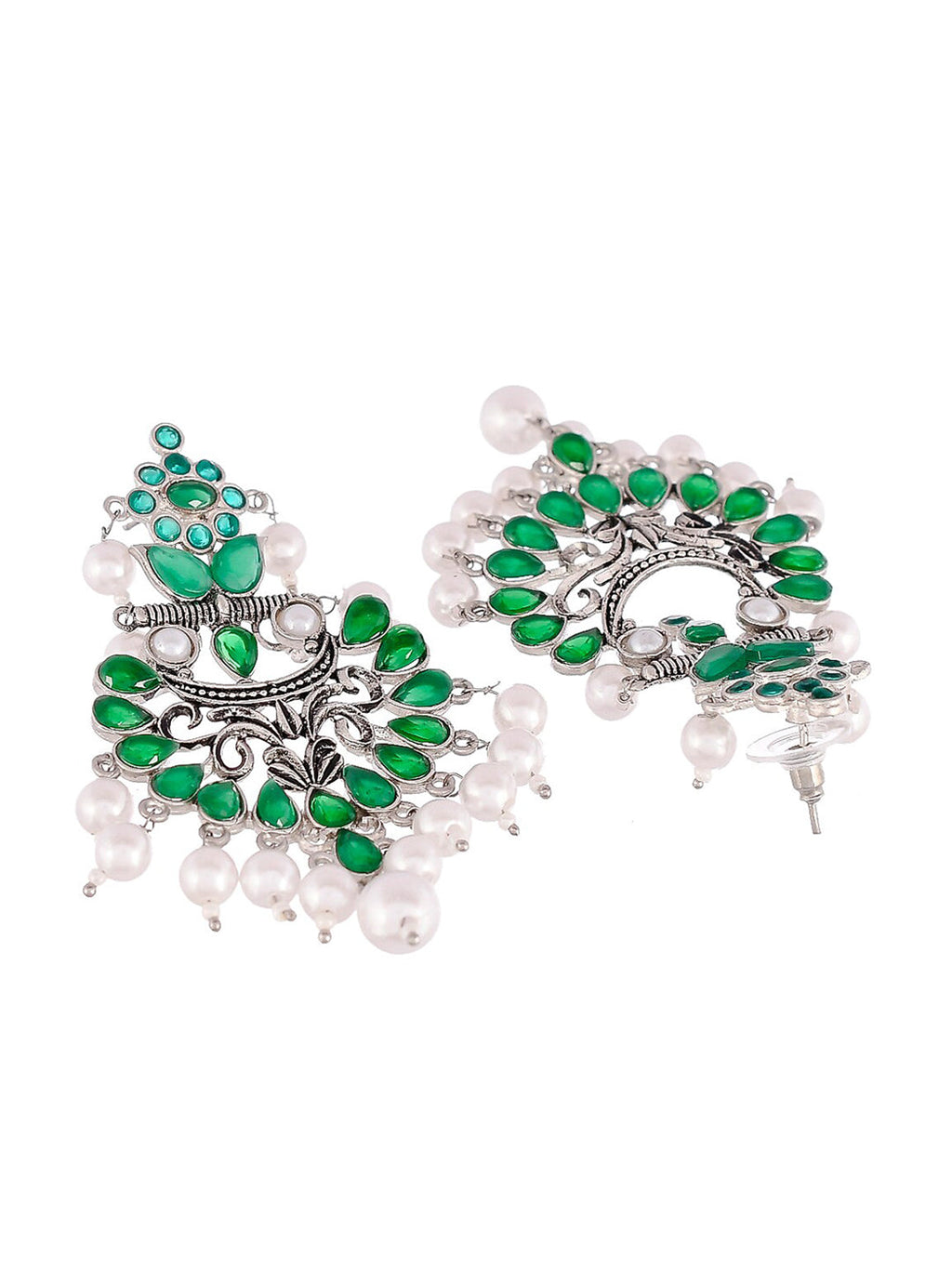 Shoshaa Silver-Plated Green Handcrafted Drop Earrings With Pearl | Grocsy