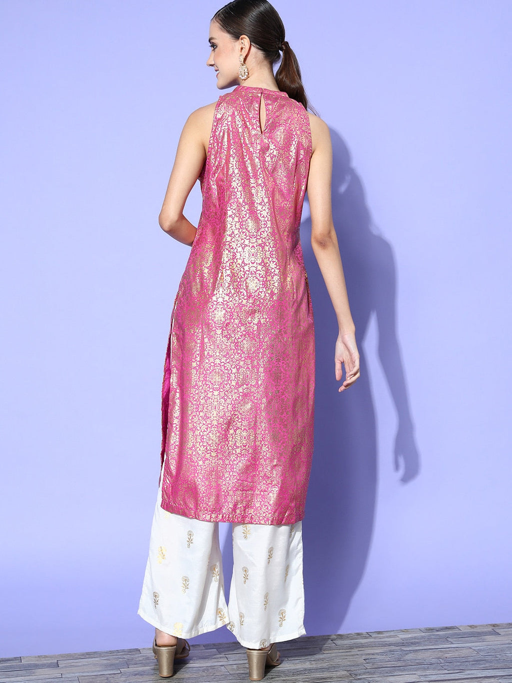 HERE&NOW Women Ethnic Motifs Polyester Hyper Texture Kurta Set | Grocsy