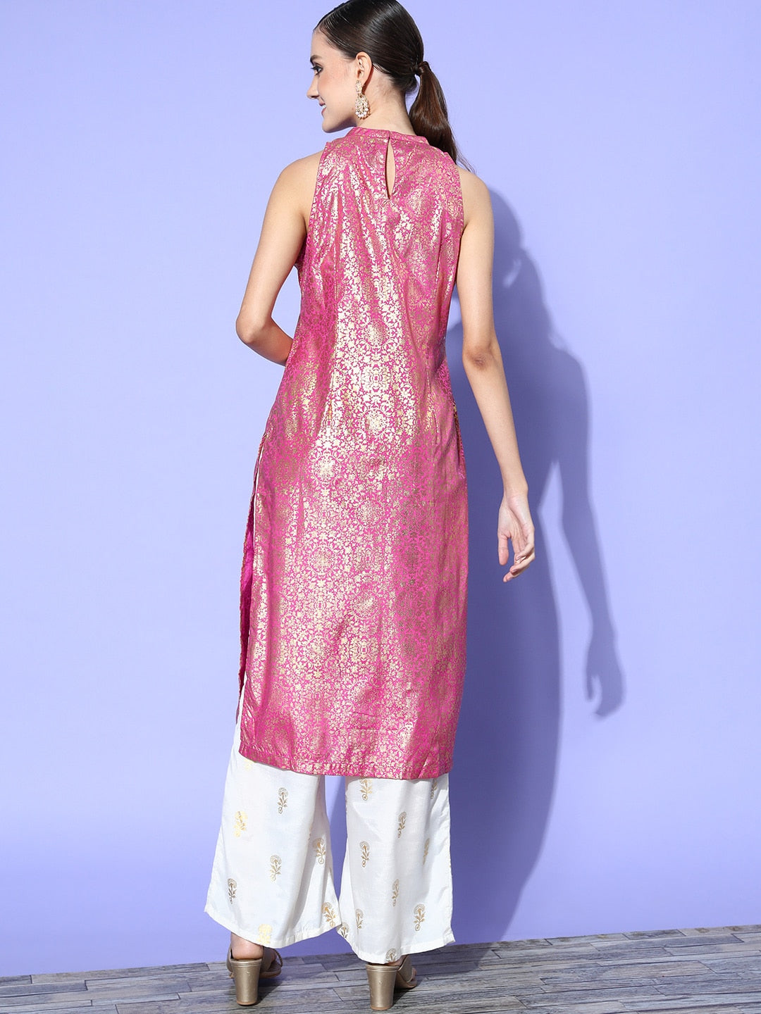 HERE&NOW Women Ethnic Motifs Polyester Hyper Texture Kurta Set | Grocsy
