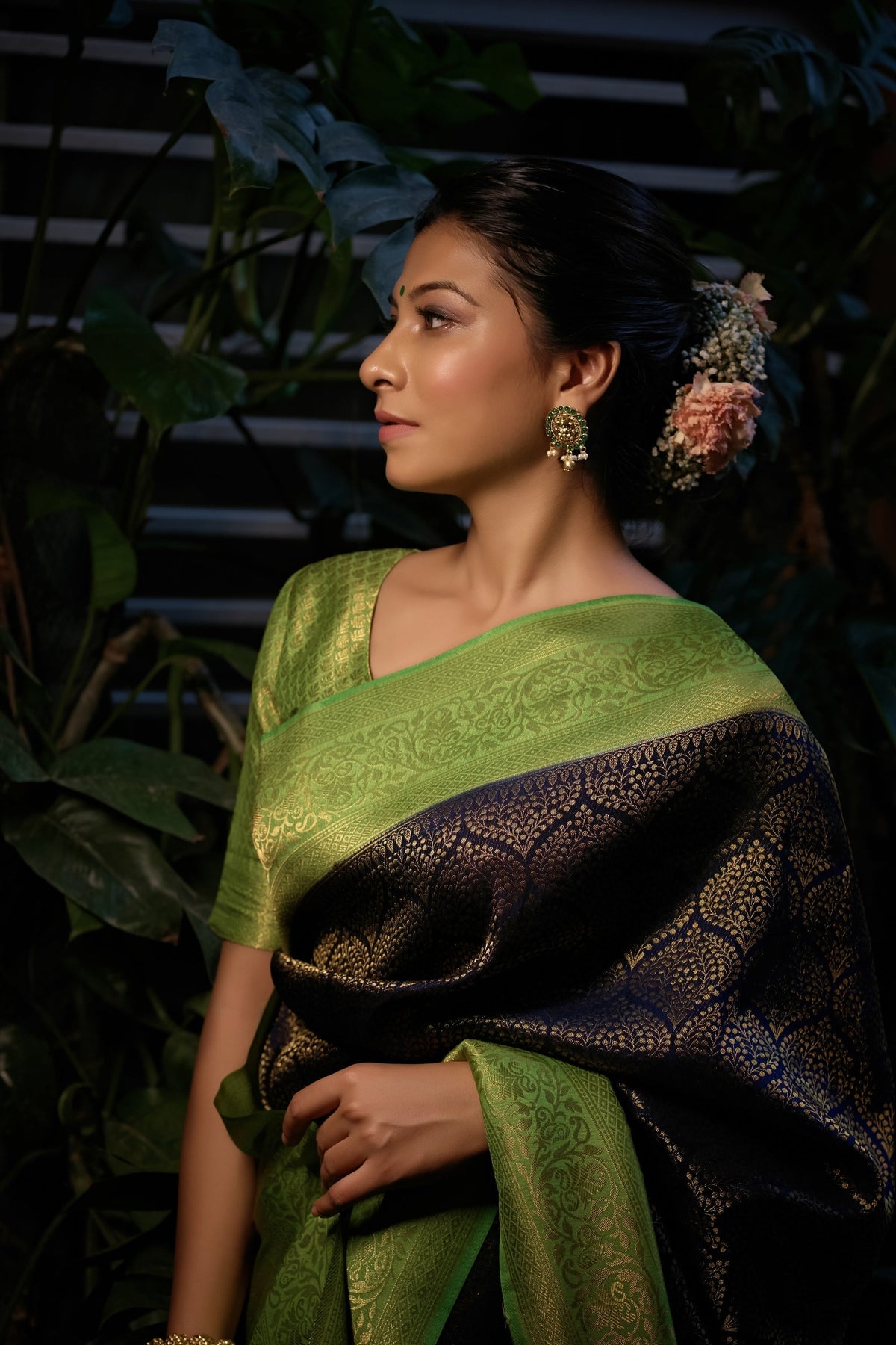 Vardha Beautiful Oxford Blue Golden Zari Kanjeevaram Silk Saree | Grocsy