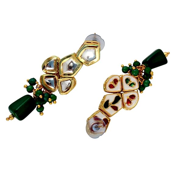 Tehzeeb Creations Meenakari Gold-Polished pentagon shape Uncut Kundan Necklace Set | Grocsy
