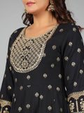 Juniper Women Black Rayon Printed with Embroidery Kurta, Pants & Dupatta Set | Grocsy
