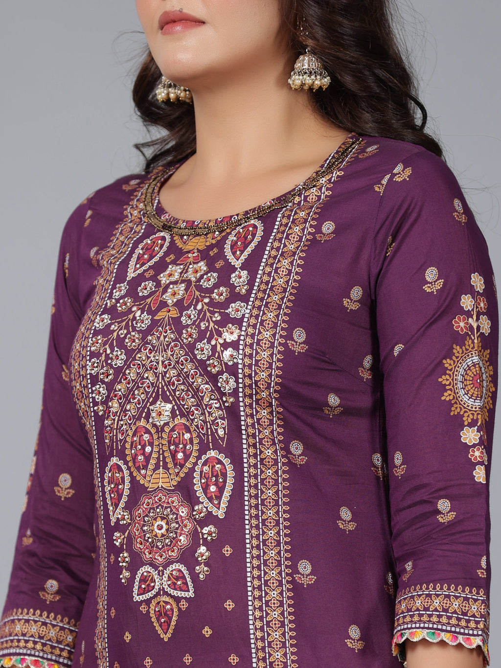 Juniper Women Purple Chanderi Printed Kurta Pants & Dupatta Set | Grocsy