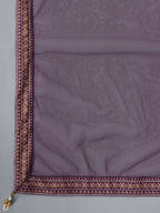 Juniper Women Purple Chanderi Printed Kurta Pants & Dupatta Set | Grocsy
