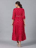 Juniper Women Red Georgette Printed Tiered Maxi Dress | Grocsy