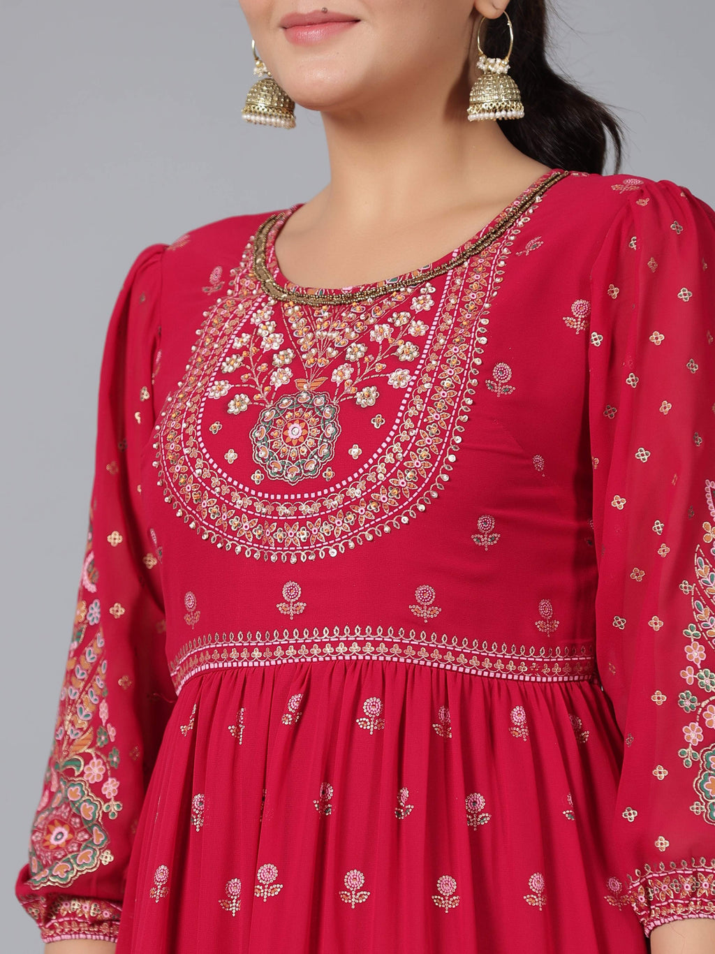 Juniper Women Red Georgette Printed Tiered Maxi Dress | Grocsy