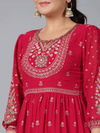 Juniper Women Red Georgette Printed Tiered Maxi Dress | Grocsy