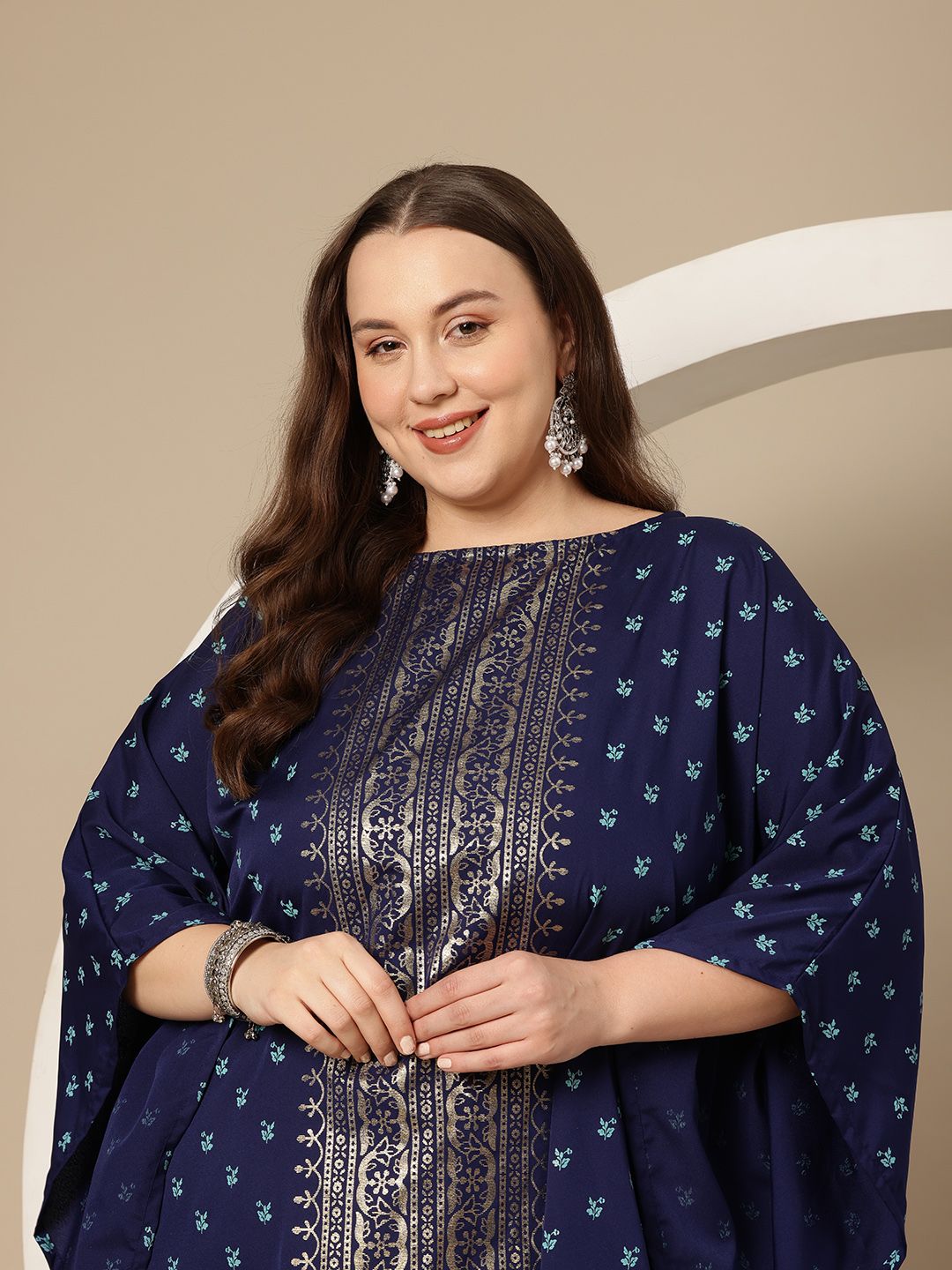 Sztori Plus Size Floral Printed Flared Sleeves Floral Kaftan Kurta | Grocsy