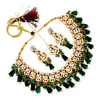 Tehzeeb Creations Meenakari Gold-Polished pentagon shape Uncut Kundan Necklace Set | Grocsy