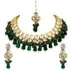 Tehzeeb Creations Meenakari Gold-Polished pentagon shape Uncut Kundan Necklace Set | Grocsy