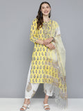 HERE&NOW Motifs Printed Regular Pure Cotton Kurta with Salwar & With Dupatta | Grocsy
