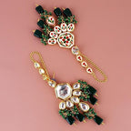 Tehzeeb Creations Back Meenakari Gold-Polished Green Color Tika Earring Combo Uncut Big Faux Kundan Choker Necklace Set | Grocsy