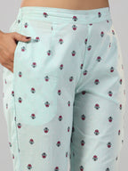 Juniper Women Mint Printed Cotton Kurta & Pants Set | Grocsy