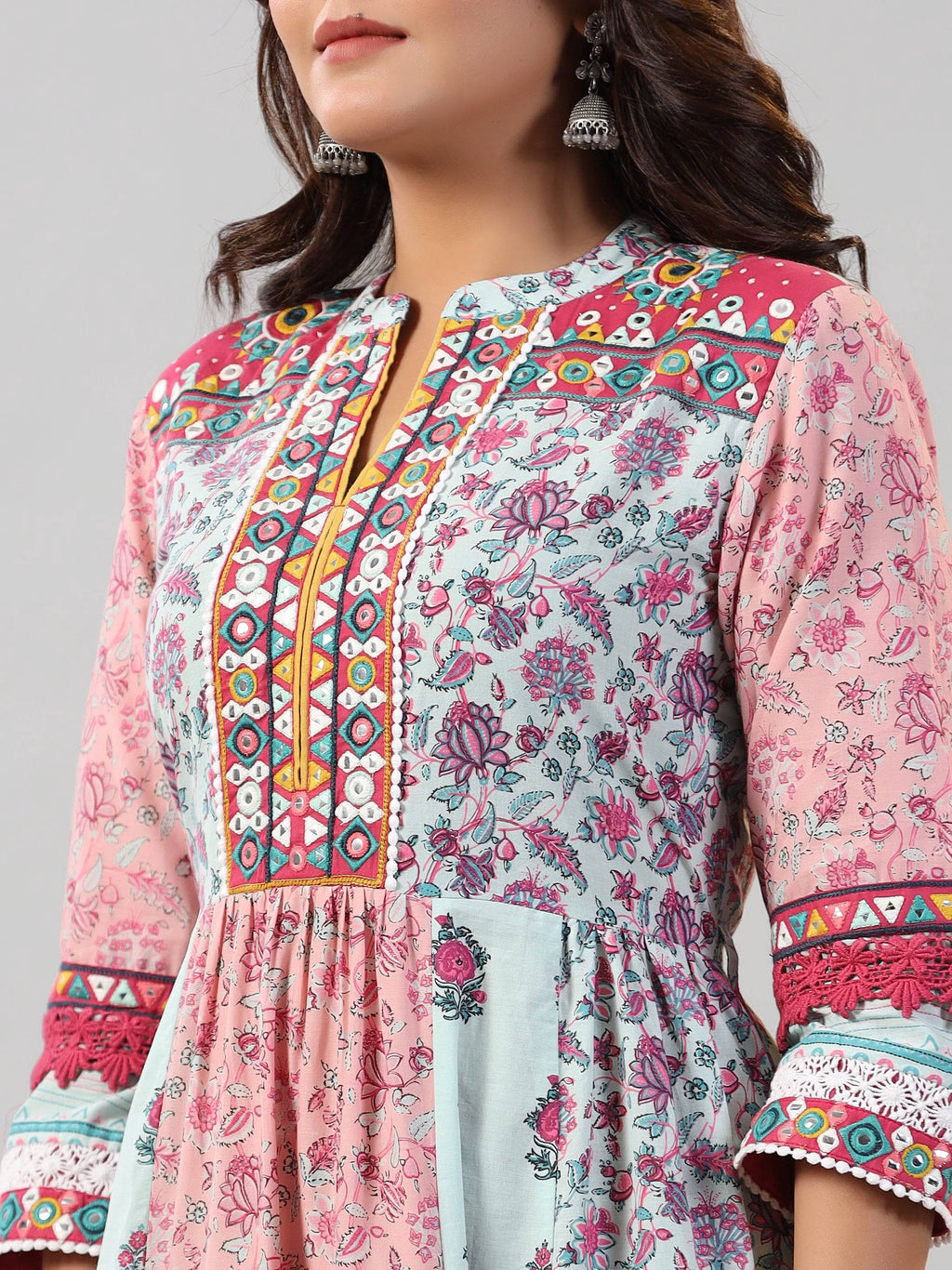 Juniper Women Mint Printed Cotton Kurta & Pants Set | Grocsy