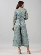 Juniper Women Green Chiffon Printed with Embroidery Jumpsuit | Grocsy