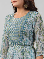 Juniper Women Green Chiffon Printed with Embroidery Jumpsuit | Grocsy