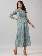 Juniper Women Green Chiffon Printed with Embroidery Jumpsuit | Grocsy