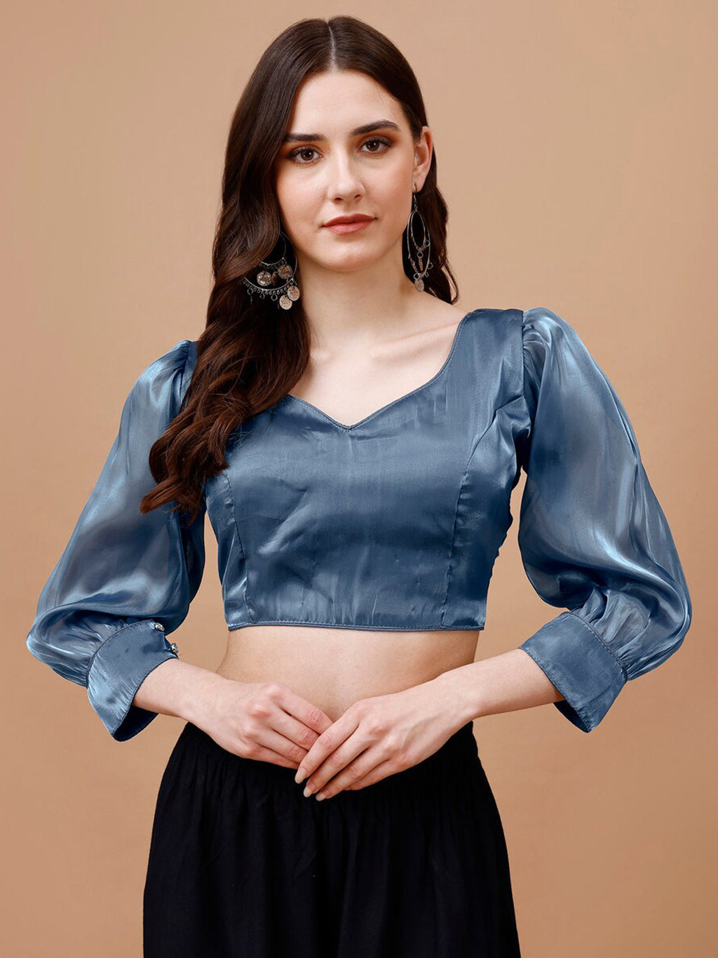 Tikhi Imli Organza Three-Quarter Sleeves Saree Blouse | Grocsy
