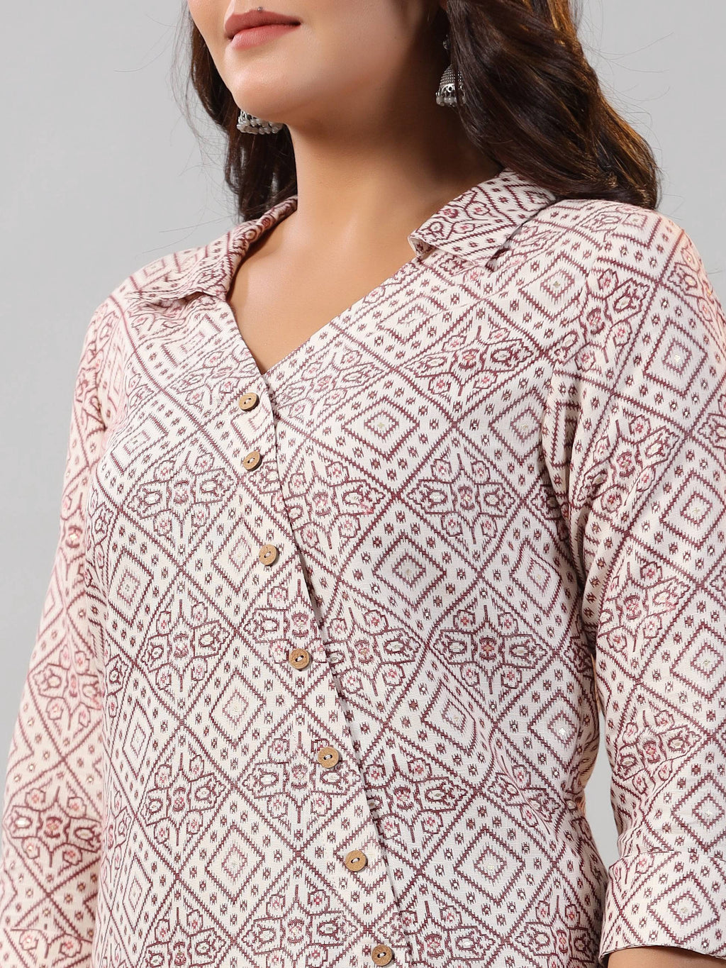 Juniper Women Off-White 2 Tone Printed Asymmetric Kurta | Grocsy