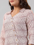 Juniper Women Off-White 2 Tone Printed Asymmetric Kurta | Grocsy