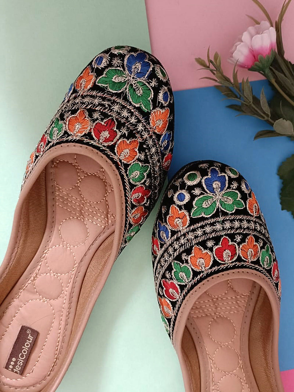 Desi Colour Women Indian Ethnic Footwear-Black Florence | Grocsy