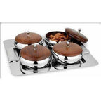 Stainless Steel Serving Set with Wooden Lid and Tray - 4 Pieces | Grocsy