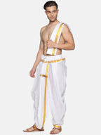 Sethukrishna Men White & Gold-Toned Solid Ready Made Dhoti Pants | Grocsy