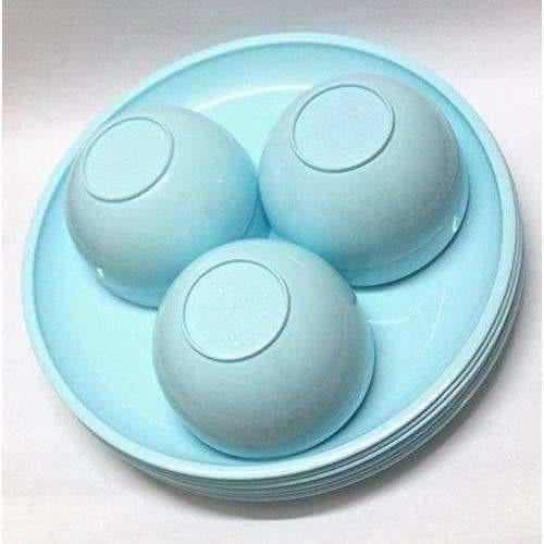 Microwave Safe & Unbreakable Round Full Plates with Bowl Pack of 6 Plates & 6 Bowl Set.- 12 Pieces - Aqua Blue Color | Grocsy