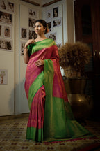 Vardha Magenta Pink Golden Zari Kanjeevaram Silk Saree | Grocsy