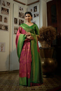 Vardha Magenta Pink Golden Zari Kanjeevaram Silk Saree | Grocsy
