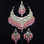 Tehzeeb Creations Gold-Polished Pink Color Kundan Stone/Uncut Kundan/Dibbi Kundan/Meena Kundan/Lucknow Kundan with Monalisa Drop Bridal Set for Girls & Women | Grocsy
