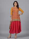 Juniper Women Mustard Georgette Printed Draped Maxi Dress | Grocsy