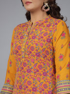 Juniper Women Mustard Georgette Printed Draped Maxi Dress | Grocsy