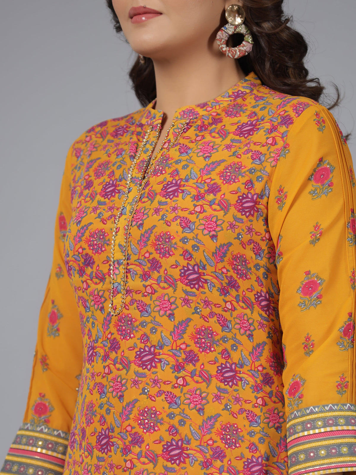 Juniper Women Mustard Georgette Printed Draped Maxi Dress | Grocsy