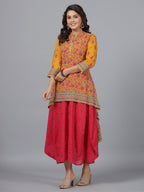 Juniper Women Mustard Georgette Printed Draped Maxi Dress | Grocsy