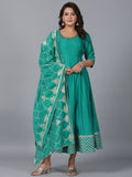 Juniper Women's Green Chanderi Anarkali Gota Patti Kurta & Dupatta Set | Grocsy