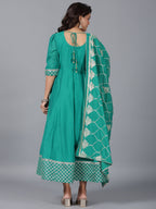 Juniper Women's Green Chanderi Anarkali Gota Patti Kurta & Dupatta Set | Grocsy