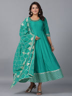 Juniper Women's Green Chanderi Anarkali Gota Patti Kurta & Dupatta Set | Grocsy