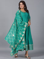Juniper Women's Green Chanderi Anarkali Gota Patti Kurta & Dupatta Set | Grocsy