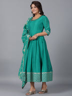 Juniper Women's Green Chanderi Anarkali Gota Patti Kurta & Dupatta Set | Grocsy