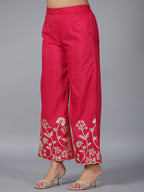 Juniper Women Fuchsia Chanderi Gota Patti Kurta, Palazzo & Dupatta Set | Grocsy