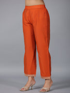 Juniper Women Orange Chanderi Embroidered Kurta, Palazzo & Dupatta Set | Grocsy