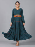 Juniper Women Bottle Green Rayon Crepe Tiered Maxi Dress | Grocsy